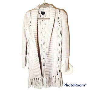 American Eagle Open Front Cardigan Sweater Size XS Boho Fringe Mid-Length